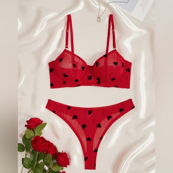 Hautesales Other - Valentine Day Red Heart Patterned Lingerie Set